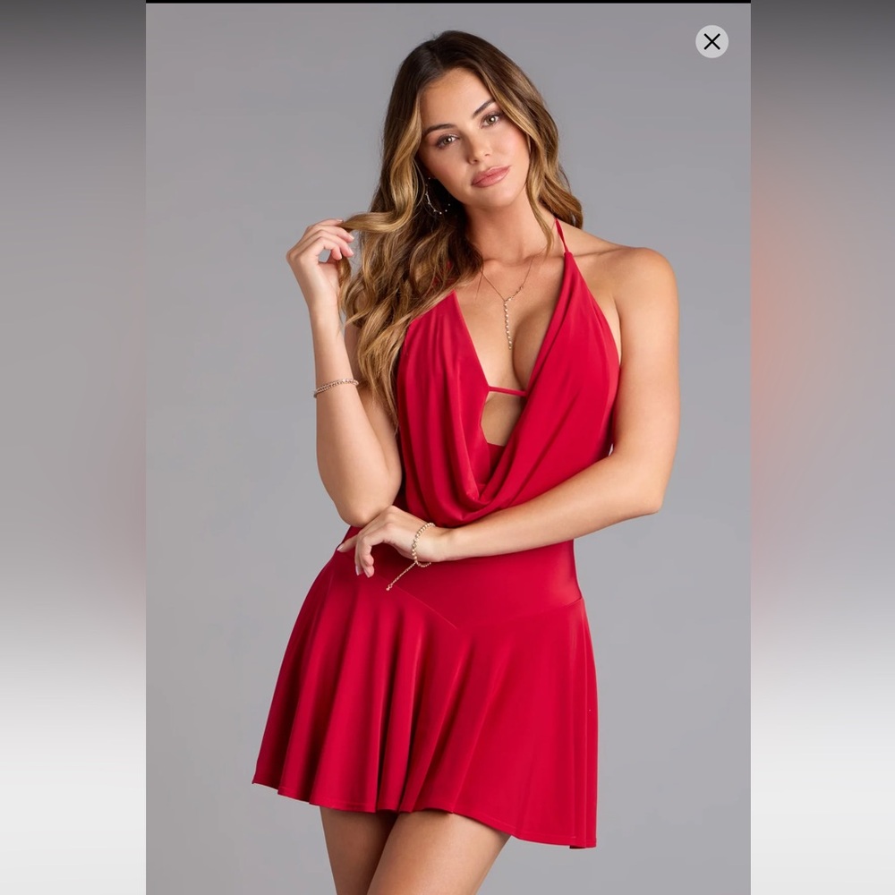 Windsor Red Draped Cowl Mini Dress